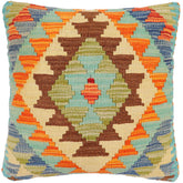 handmade Traditional Pillow Rust Blue Hand-Woven SQUARE 100% WOOL  Hand woven turkish pillow  2 x 2